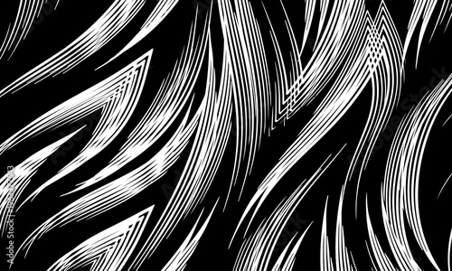 Black and white abstract feathered line pattern background. hand drawn sketch.