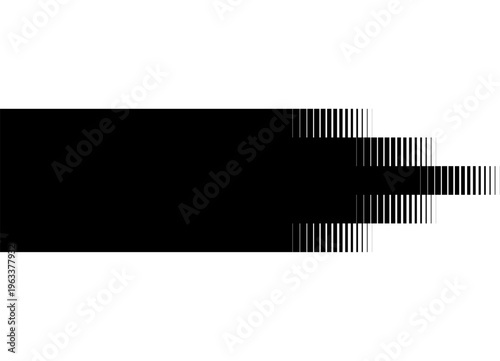 Black stripe with striped cascading halftone from the edge on a white background. Vector pattern from lines. Striped Design element for text. Vector background for covers, advertising, packaging, inte