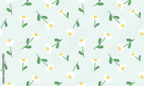 daisy seamless pattern floral spring white pastel tosca background