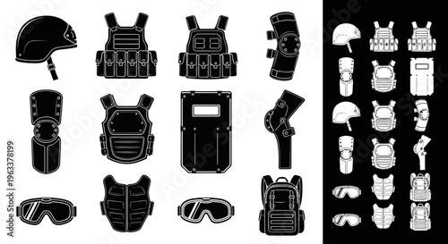 Tactical Gear and Military Equipment Icon Set