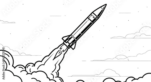 Rocket Ship Launching into Sky.