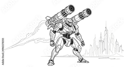 Robot with large guns on back.