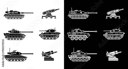 Military Tank and Missile Launcher Icon Set
