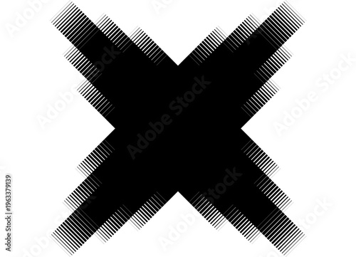 Black Vector Striped Pattern on White Background. Cross-shaped Design Element. Symmetrical Vector Background for Covers, Advertising, Packaging, Interior. Abstract Geometric Shapes. Thin Lines, Column
