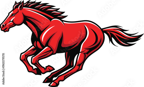 Powerful red stallion mascot galloping fast vector illustration of a wild mustang horse charging forward for sports logo and branding.