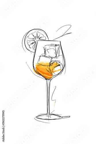 Stylized Aperol Spritz Glass Contour Illustration