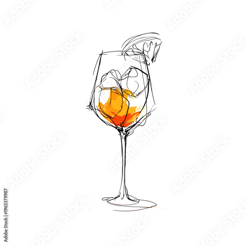 Stylized Aperol Spritz Glass Contour Illustration