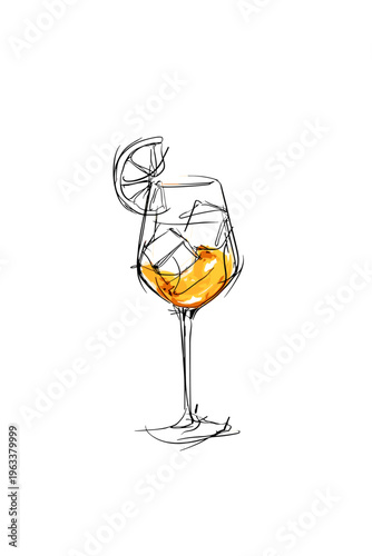Stylized Aperol Spritz Glass Contour Illustration