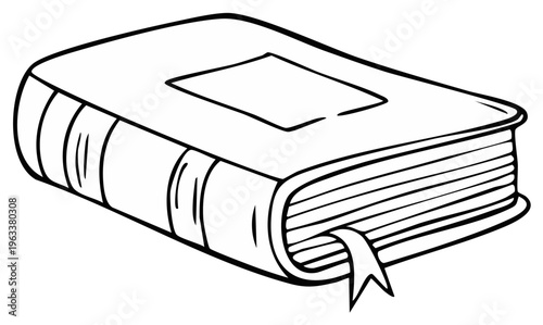 Closed Book with Bookmark Illustration for Educational Resources and Reading Themes in Simple Line Art