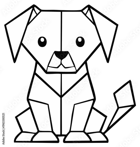 Geometric dog illustration outline on white paper adorable papercraft puppy doggy vector art