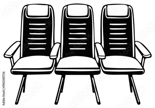 Three Empty Airplane Seats in a Row Facing Forward Illustration