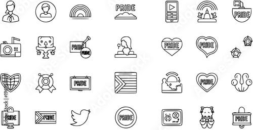 Pride LGBTQ Line Art Icons Set - Collection of Outline Symbols for Diversity, Celebration, and Community - Vector Graphics for Web, App, and Print