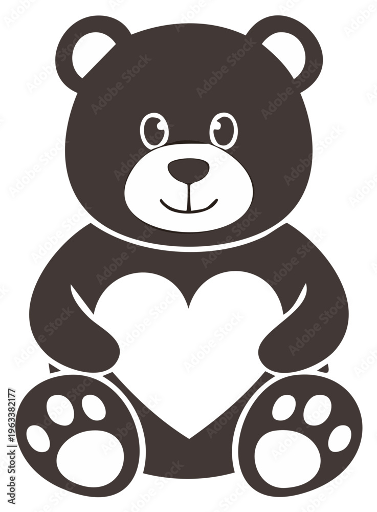 Fototapeta premium Teddy Bear Holding Heart Shape Silhouette Illustration for Love and Affection Gifts