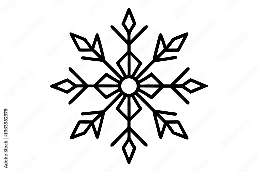 Obraz premium Symmetrical Snowflake SVG | Elegant Winter Holiday Line Art Design