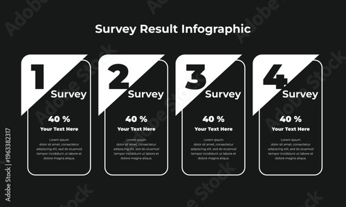 Survey Result Infographic Template with Four Steps for Data Presentation on Dark Background