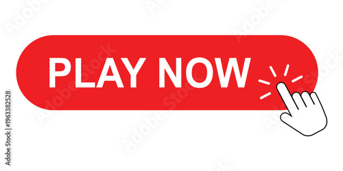 Play Now Call to Action Button with Hand Cursor Icon Red CTA Banner for Gaming Design