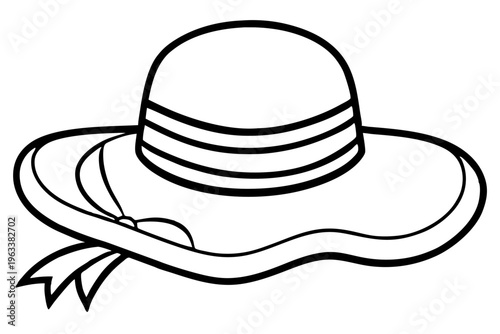 Wide Brimmed Hat with Ribbon Line Icon Summer Fashion SVG Vector