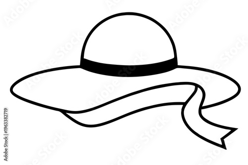 Wide Brimmed Hat with Ribbon Line Icon Summer Fashion SVG Vector