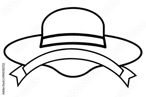 Wide Brimmed Hat with Ribbon Line Icon Summer Fashion SVG Vector