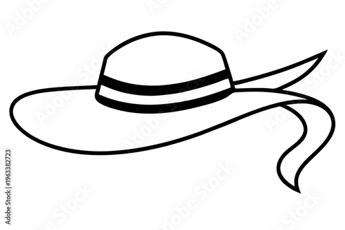 Wide Brimmed Hat with Ribbon Line Icon Summer Fashion SVG Vector