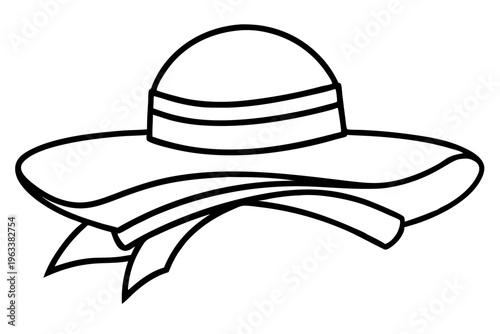 Wide Brimmed Hat with Ribbon Line Icon Summer Fashion SVG Vector