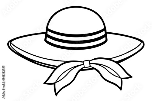 Wide Brimmed Hat with Ribbon Line Icon Summer Fashion SVG Vector