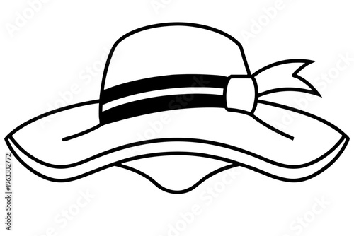 Wide Brimmed Hat with Ribbon Line Icon Summer Fashion SVG Vector