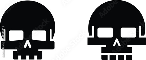 Skull silhouette black vector icons, Geometric flat minimalist skull graphics, Spooky halloween death symbol pictograms