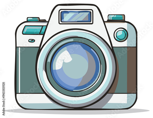 Retro Camera Illustration with Teal Accents and Large Lens