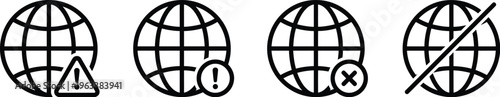 Internet connection warning icons, Global network status error vector graphics, Online connection restriction symbols pictograms
