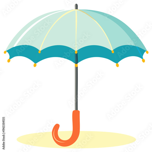 Turquoise umbrella with orange handle and yellow accent tips