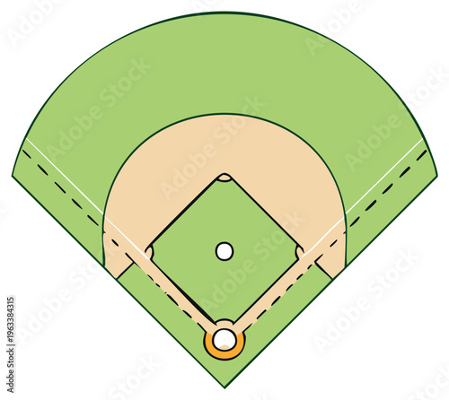 Illustration of Baseball Field Diamond with Baselines Infield and Outfield