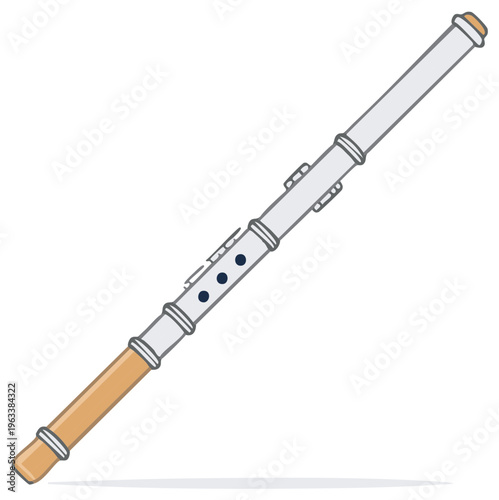 Cartoon Illustration of a Flute Musical Instrument in White and Wood Color