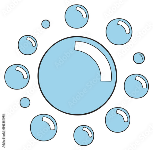 Bubbles Illustration with Highlight Reflection Scattered Around in a Circular Pattern