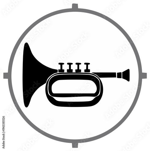 Black Trumpet Silhouette Icon in a Target Crosshairs Symbol Vector Graphic