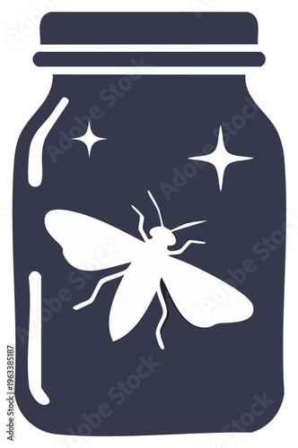Captivating glow bug insect inside a dark glass jar with shimmering light illustration