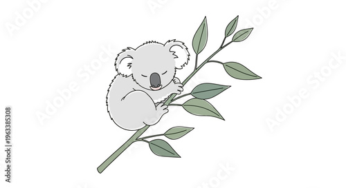 A cute koala sleeps peacefully on a branch with green leaves in a tree.