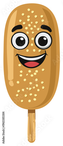 Cartoon ice cream popsicle with smiling face. Food illustration.