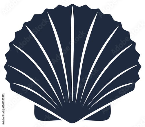 Stylized Clamshell Icon in Navy Blue, Simple Design