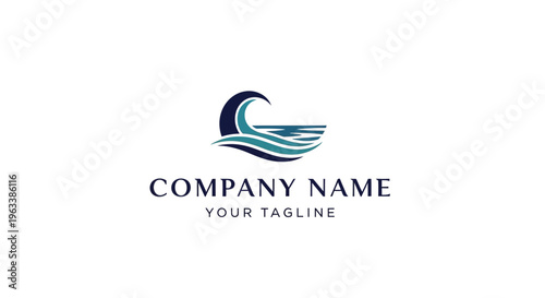 a logo design with a wave and company name.