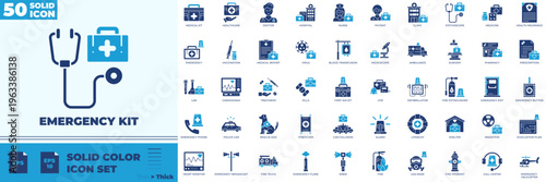 Emergency Kit Solid Color Editable Icons set