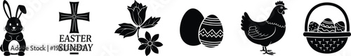 Easter symbols and decorations in black and white