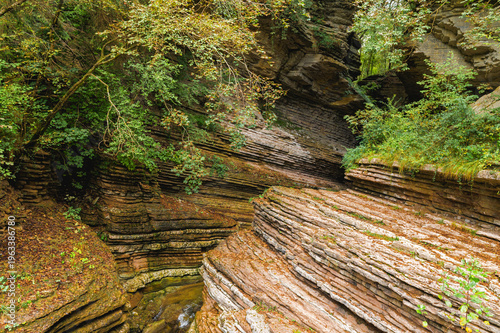 The Brent de l’Art, a natural rock formation resembling a canyon located in Sant’Antonio di Tortal in Borgo Valbelluna, Veneto, Italy