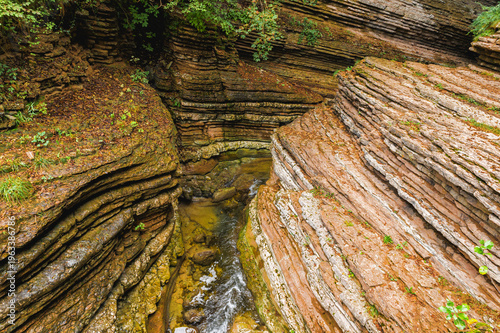 The Brent de l’Art, a natural rock formation resembling a canyon located in Sant’Antonio di Tortal in Borgo Valbelluna, Veneto, Italy