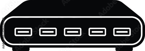 A black silhouette of a modern electronic device featuring multiple port connections high quality professional detailed