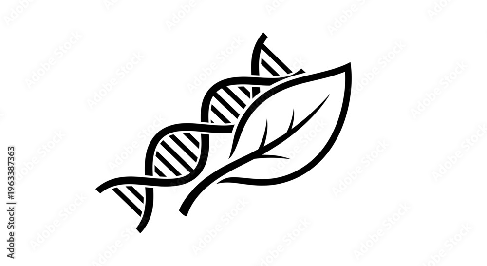 Fototapeta premium DNA helix with green leaf symbol.
