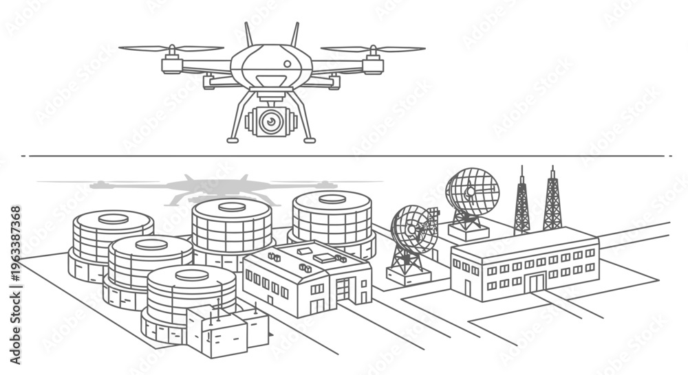 Fototapeta premium Drone flying over industrial complex.