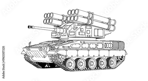Detailed illustration of military tank vehicle.
