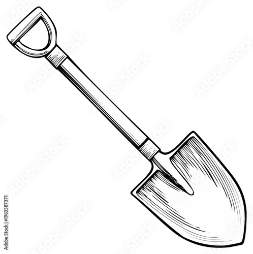 Detailed illustration of a shovel, gardening tool, isolated on white background