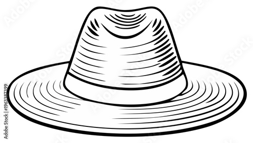 Classic hat sketch illustration with texture, stylish design, vintage fashion accessory, simple monochrome drawing, retro elegance